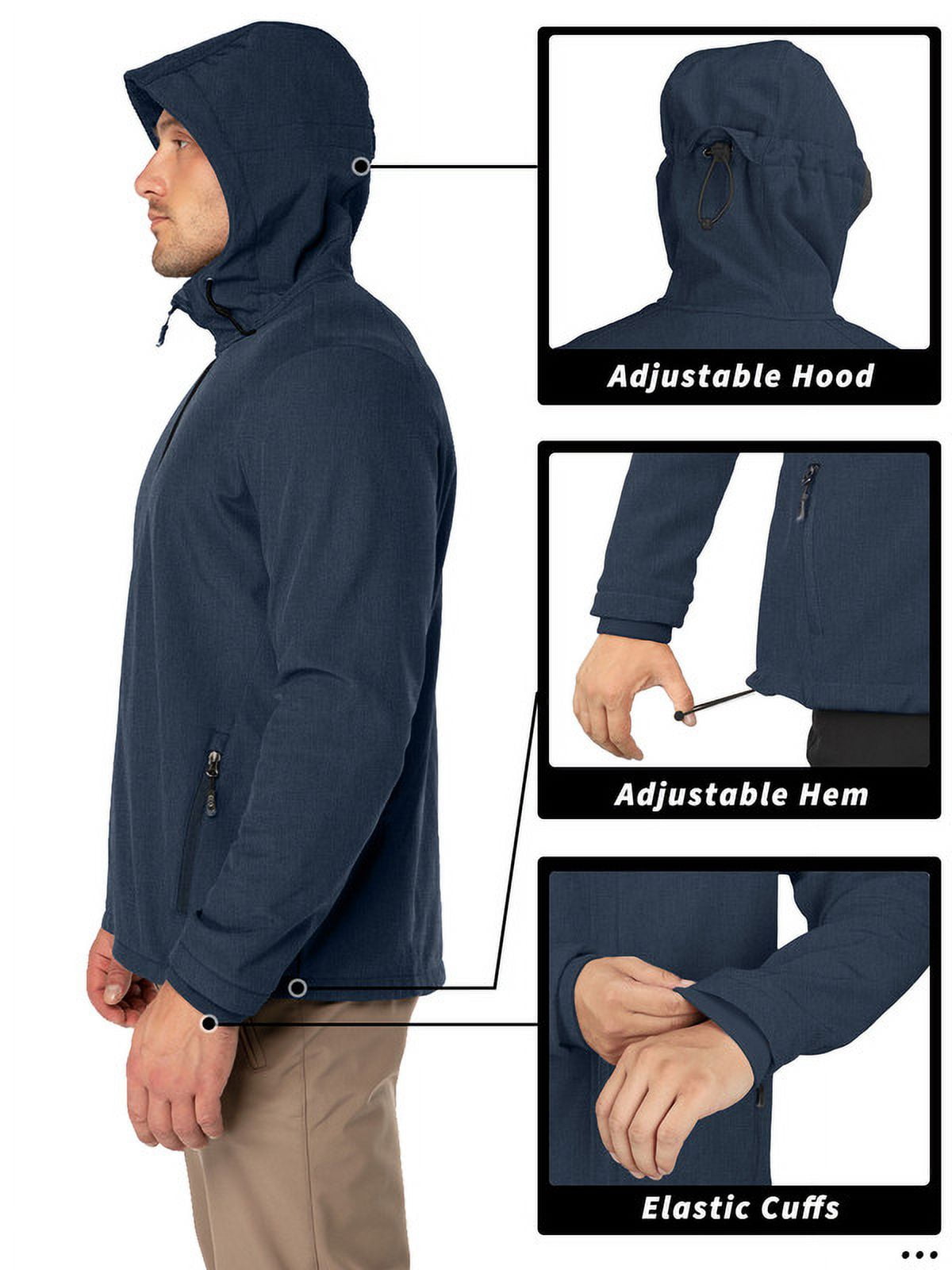 Off Road Ventures Men's Lightweight Softshell Jacket with Hood Waterproof Fleece Lined Windbreaker Outdoor Coat for Hiking