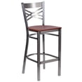 thumbnail image 1 of HERCULES Series Clear Coated ''X'' Back Metal Restaurant Barstool - Cherry Wood Seat, 1 of 6
