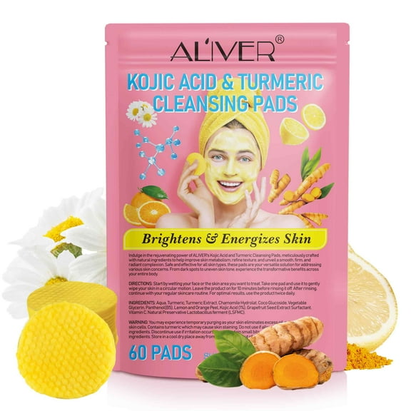 Aliver 60PCS Turmeric Kojic Acid Cleansing Pads, Face Skin Care, Remove Oil, Exfoliation,For All Skin Type.
