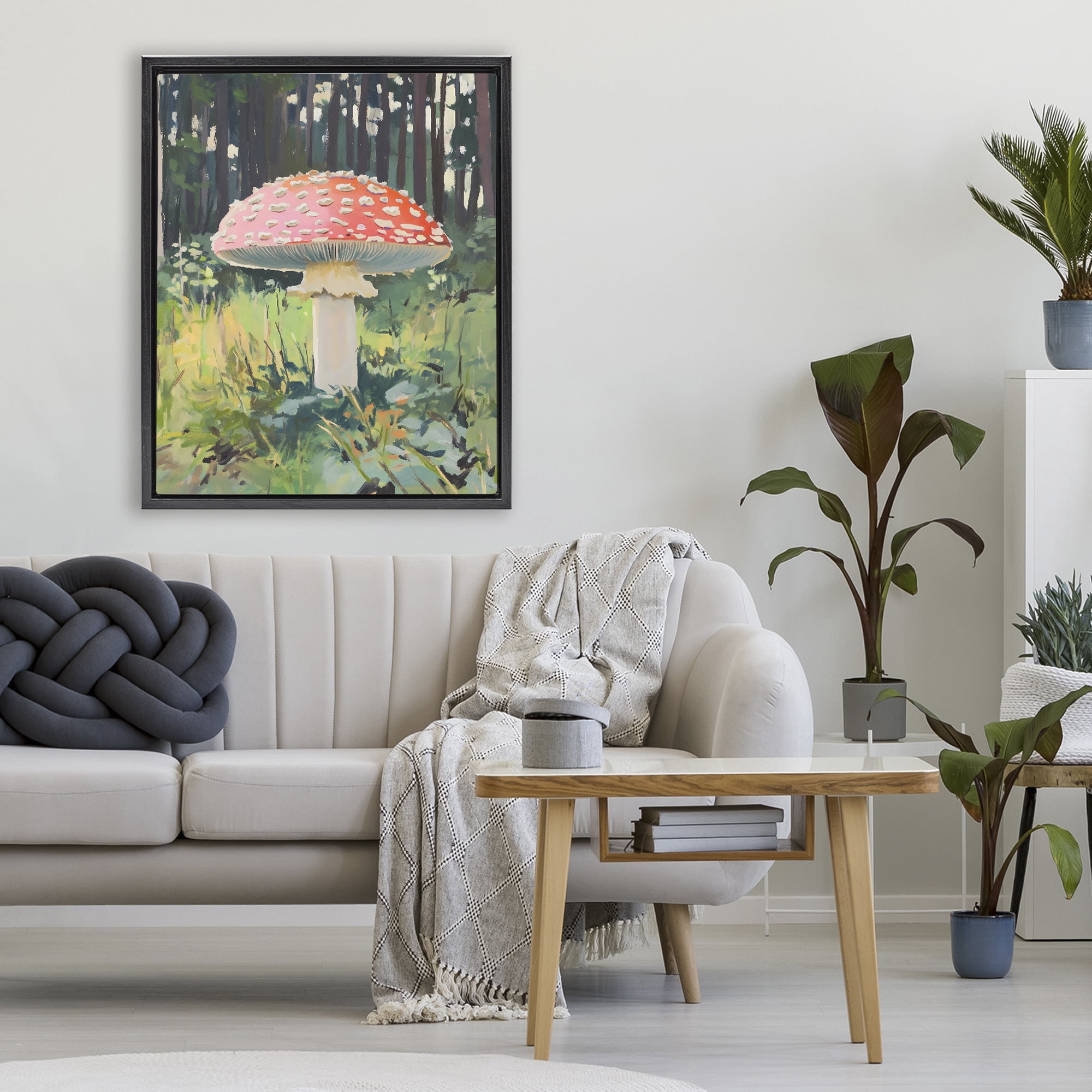 Stupell Industries Red Mushroom in Sunlit Forest Black Framed Floater Canvas Wall Art, design by The Prints Vibe