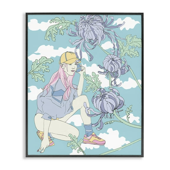 Stupell Industries Chrysanthemums & Workout Girl People Painting Black Framed Art Print Wall Art, 11 x 14