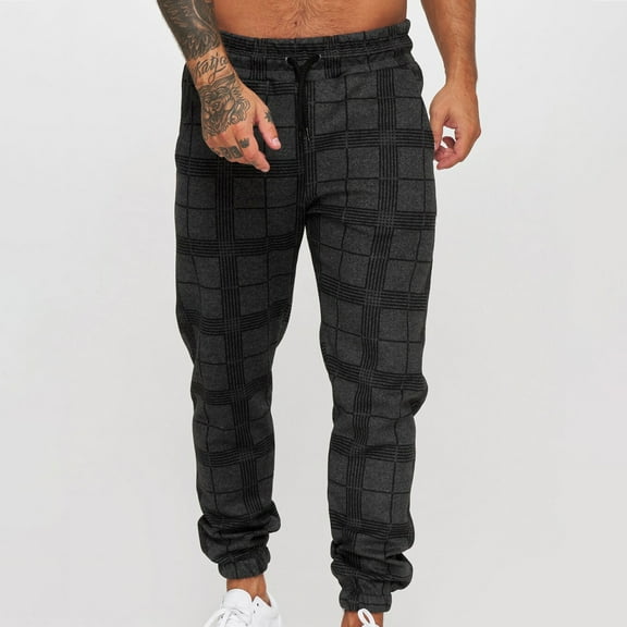 Munlar Cargo Pants For Men,Men's Square Plaid 3D Digital Printing Striped Fitness Casual Pants