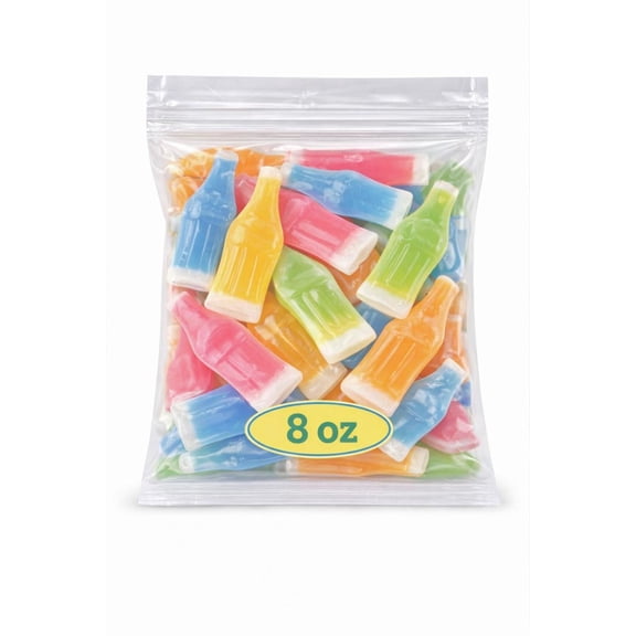 Vintage Wax Bottle Candy Assorted Fruit Flavours Colourful Mini Soda Bottle Candy 8 oz Resealable Bag
