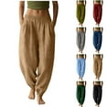 thumbnail image 5 of Womens Cotton Linen Harem Pants Elastic High Waist Joggers Trousers Yoga Travel Hippie Pant Beach Vacation Summer Clothes with Pockets, 5 of 5