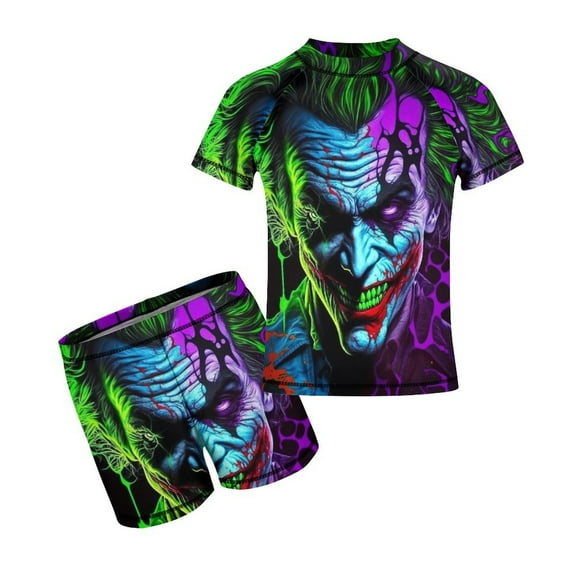 2 Piece Joker Bathing Suits Rash Guard Swim Shirts with Shorts Set