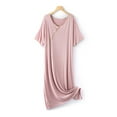thumbnail image 2 of Feancey Women's Lounge Nightgowns Summer Short Sleeve Scoop Neck Sleep Dress Solid Color Casual Soft Nightdress Comfy Loose Homewear Flash Clearance Sale Pink Free Size, 2 of 10