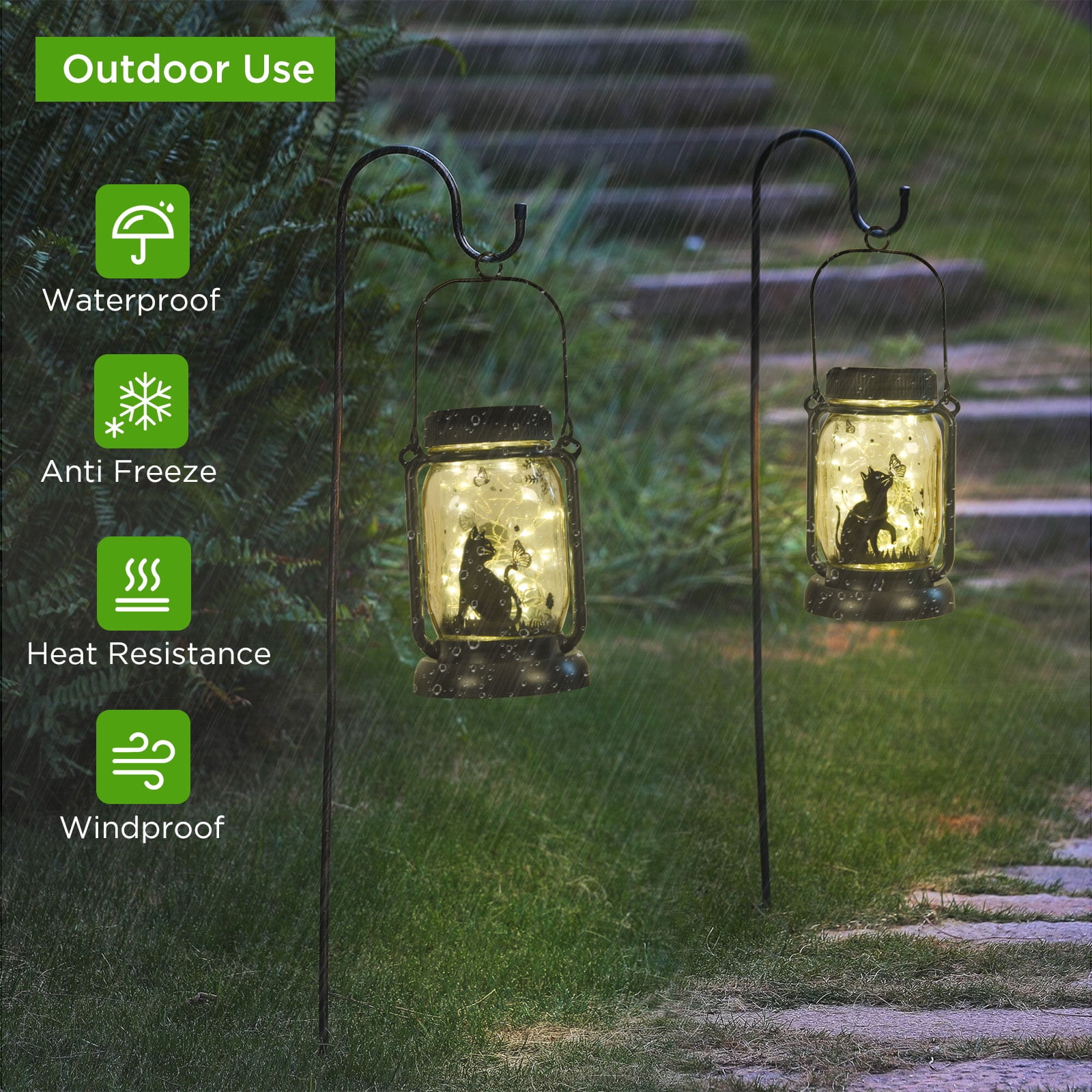 Cat and Butterfly Solar Lanterns Mother's Day Gift Outdoor Garden Hanging Solar Lights Cat and Butterfly Lover Gifts for Women, Memorial Gifts Fairy Lights for Patio Yard Lawn Outside Decor Lamp