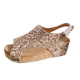 thumbnail image 1 of IUJSOY Sandales Compensées à Plateforme pour Femmes, Confortables, à Bout Ouvert, Semelle en Liège, Chaussures d'Été Rétro Imprimées, 1 of 9