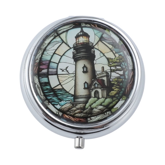 Unique Bargains 1 Pc Pill Case 3 Grid Round Lighthouse Pill Box Black
