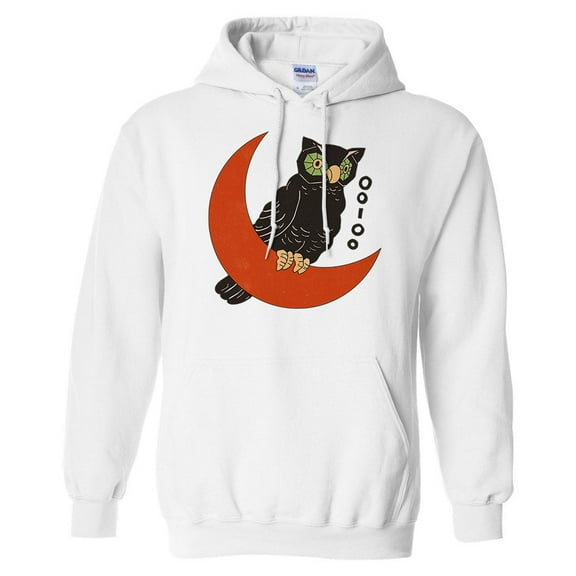 Vintage Halloween Owl Hoodie Sweatshirt Unisex Large White