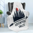 thumbnail image 4 of Saying Soft Flannel Fleece Blanket, Travel and Adventure Theme with Fir Trees Moon Gulls Calligraphy, Cozy Plush for Indoor and Outdoor Use, 70" x 90", Dark Blue Grey and Vermilion, by Ambesonne, 4 of 5