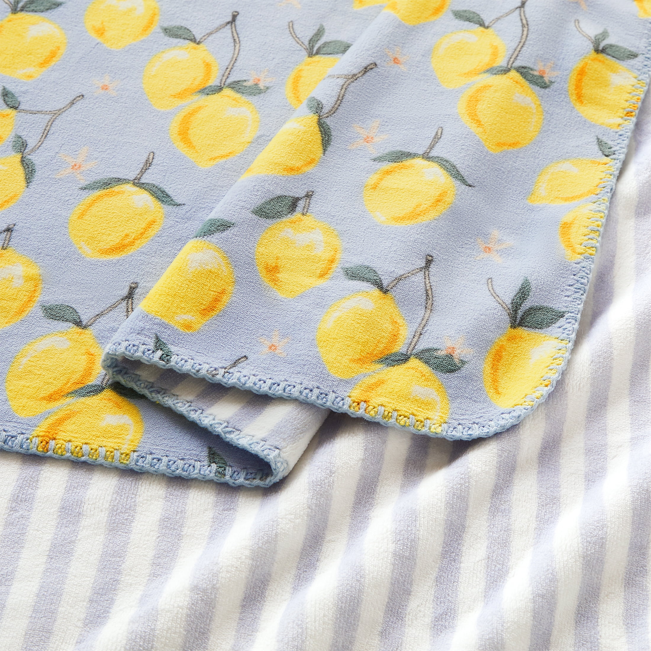 Coastal Living Throw Blanket, Reversible Plush Fleece Blanket for Couch, Yellow Lemons, 50" x 72"
