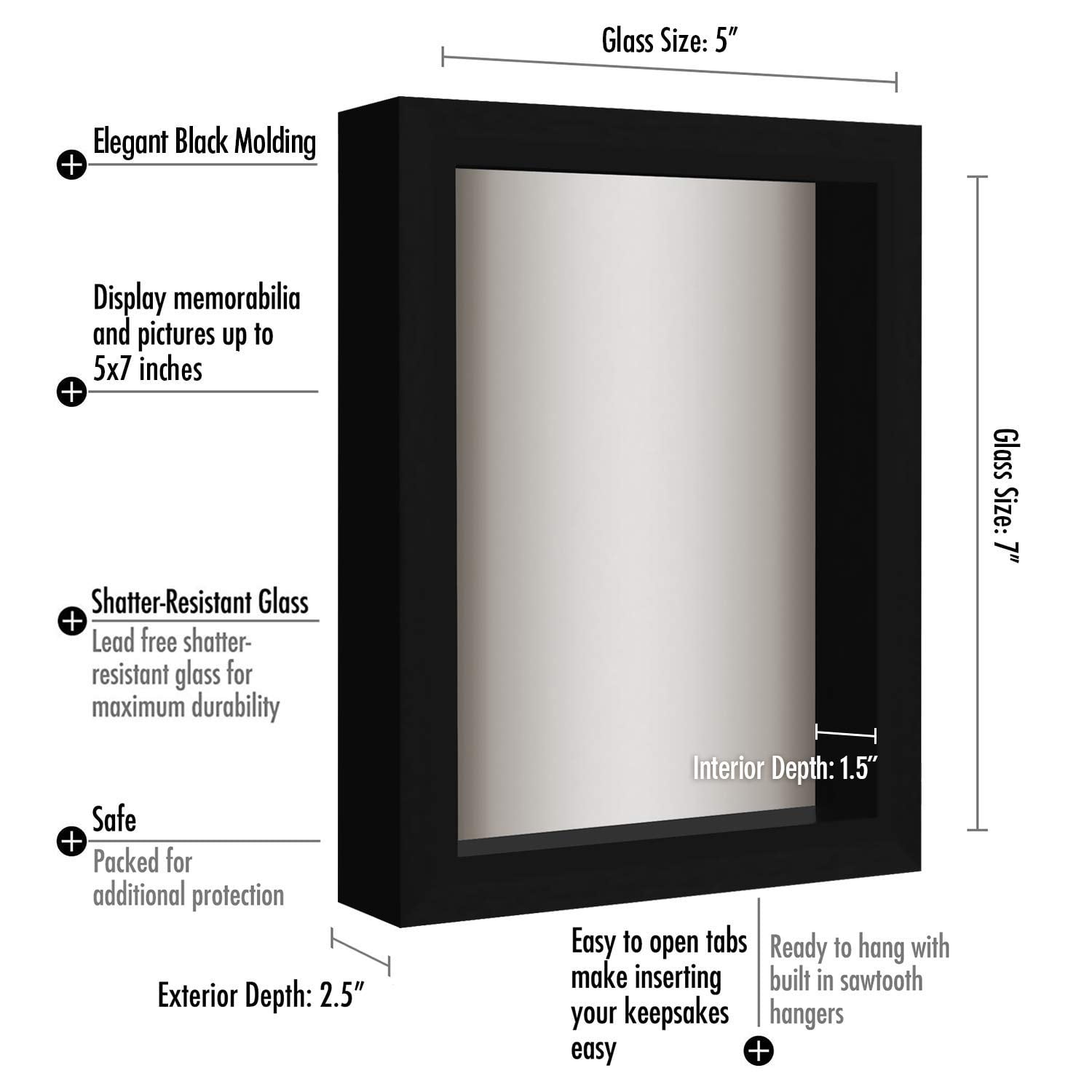 Americanflat 5x7 Shadow Box Frame, Black