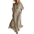 thumbnail image 3 of Yxbdin Off the Shoulder Maxi Dresses for Women Elegant Striped Print Sundresses with Pockets Trendy Puff Flowy Boho Dresses Outdoor Travel Summer Beach Dresses, 3 of 6