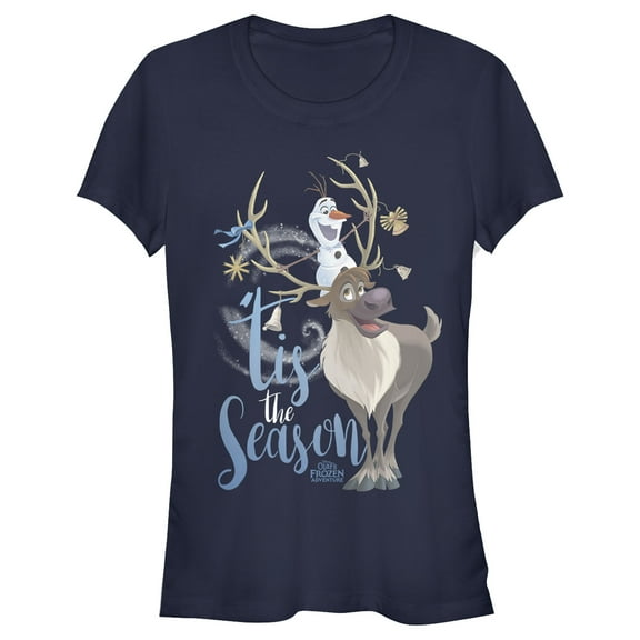 Junior's Frozen Christmas Olaf Season  Graphic Tee Navy Blue Medium