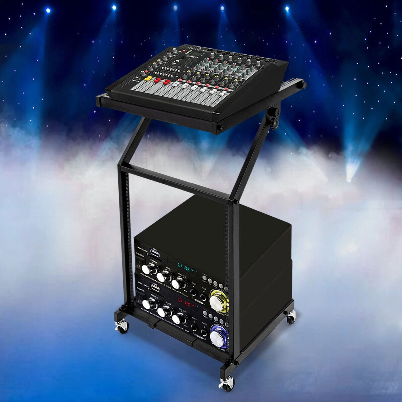 12U Rack Mount Mixer Case Stand Studio Equipment Cart Stage Amp DJ Rolling