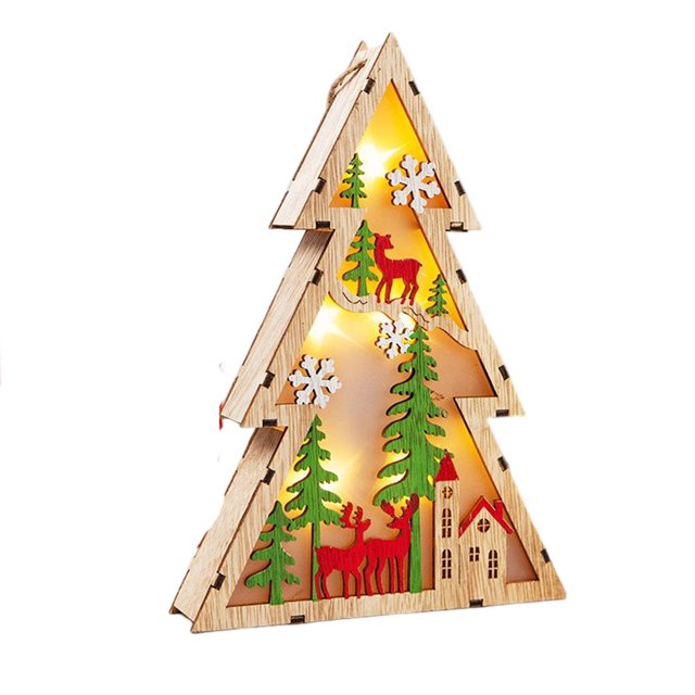 Injueey Adornos para árboles de Navidad, interesante diseño de escena DIY, alimentada por batería, decoración colgante de Navidad, accesorio Kits de decoración para fiestas Alce Injueey HA068049-01