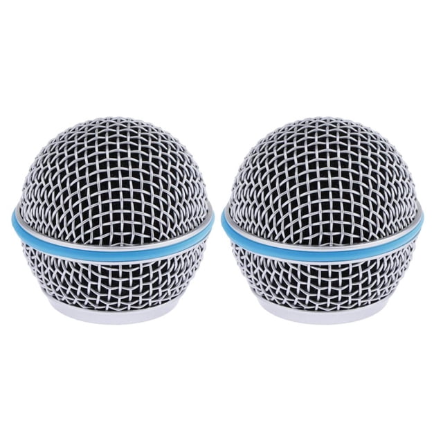 Paquete de 2 accesorios de de espuma incorporado con cabezal de malla de micrófono de material acero inoxidable plateado Hugo Rejilla de malla para cabeza de micrófono