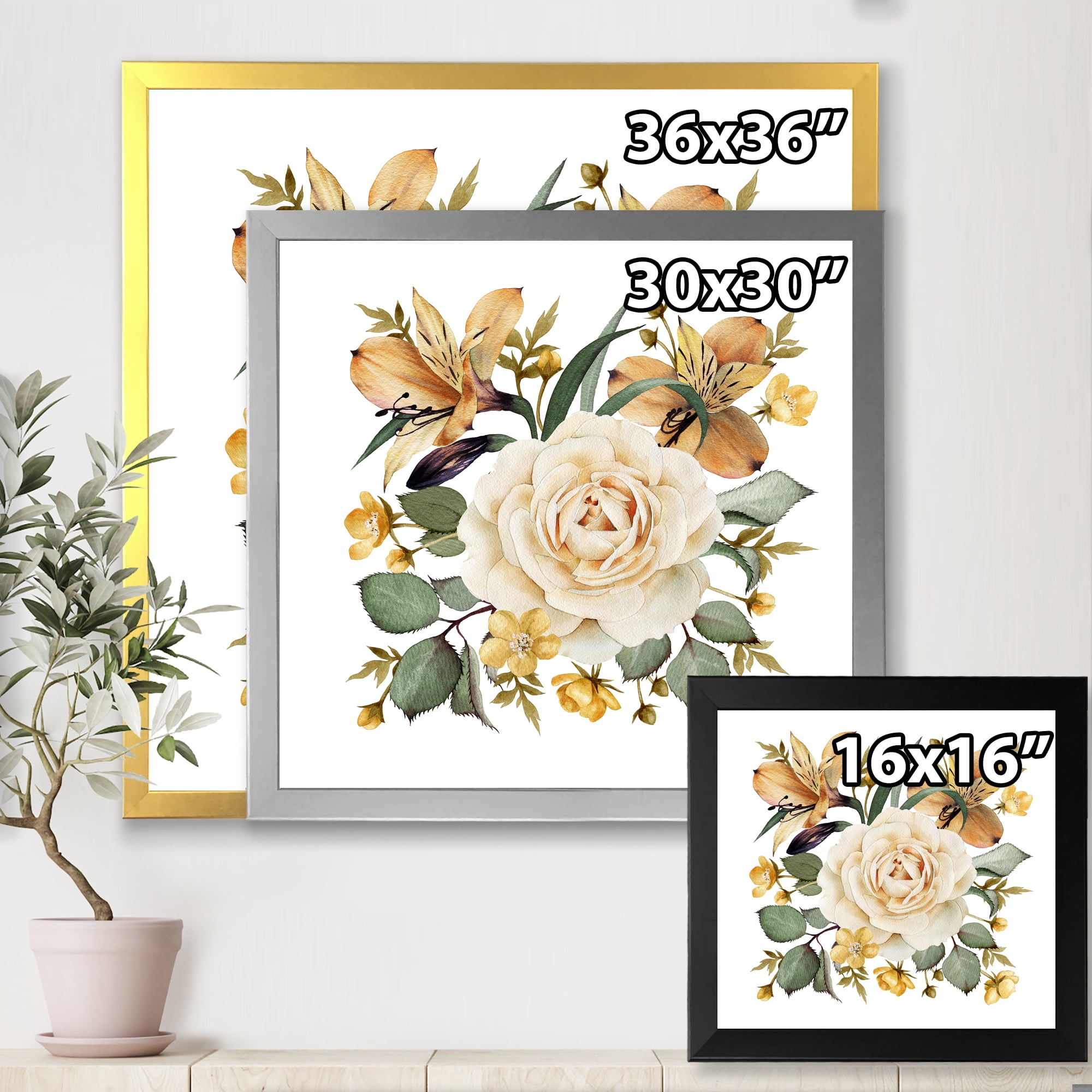 Designart 'Ancient White Rose' Traditional Framed Art Print