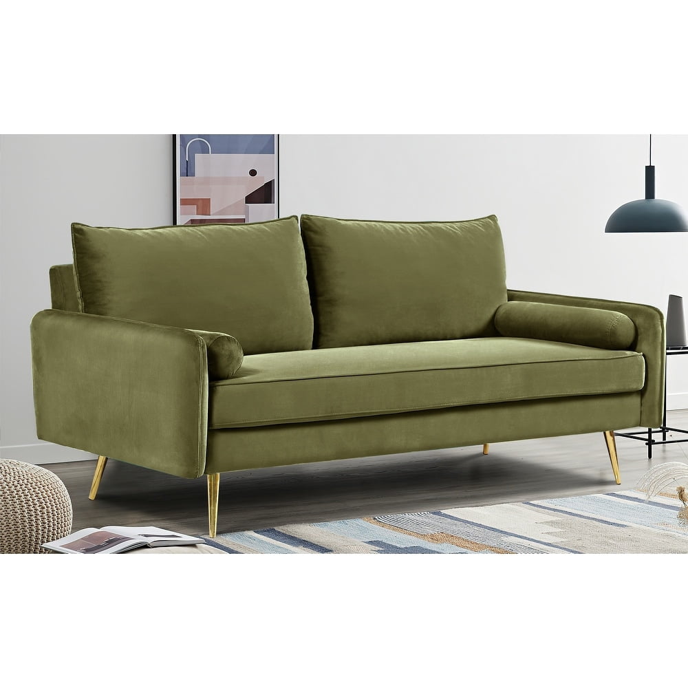Uspridefurniture Villeda 58''W Polyester Square Arms Loveseat, Olive Green