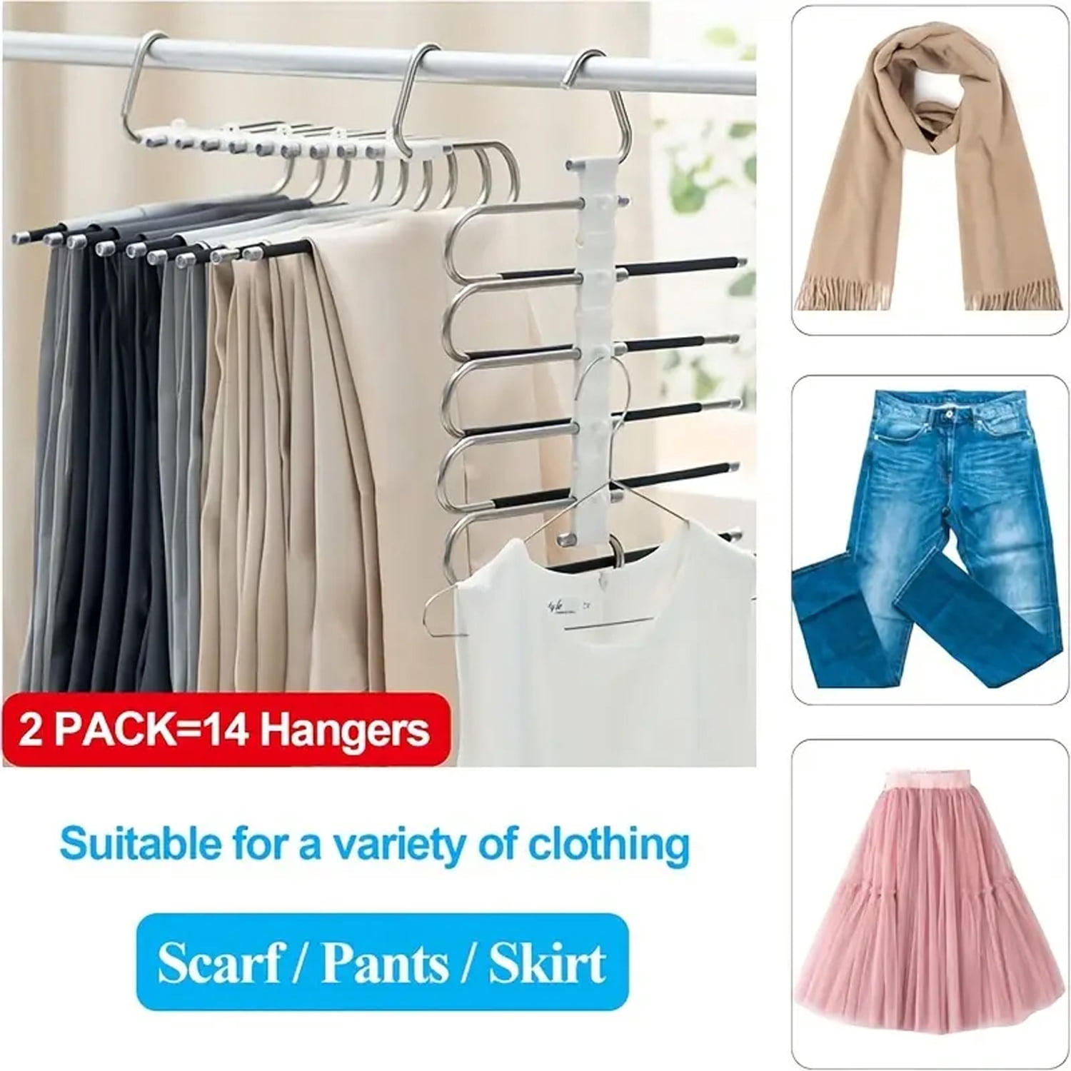 6-Layer Stainless Steel Metal Pants Hangers | Space-Saving Hanger Rack for Men & Women | Folding Clothes Hangers | Multi-Purpose Organizer for Pants, Scarves, Jeans