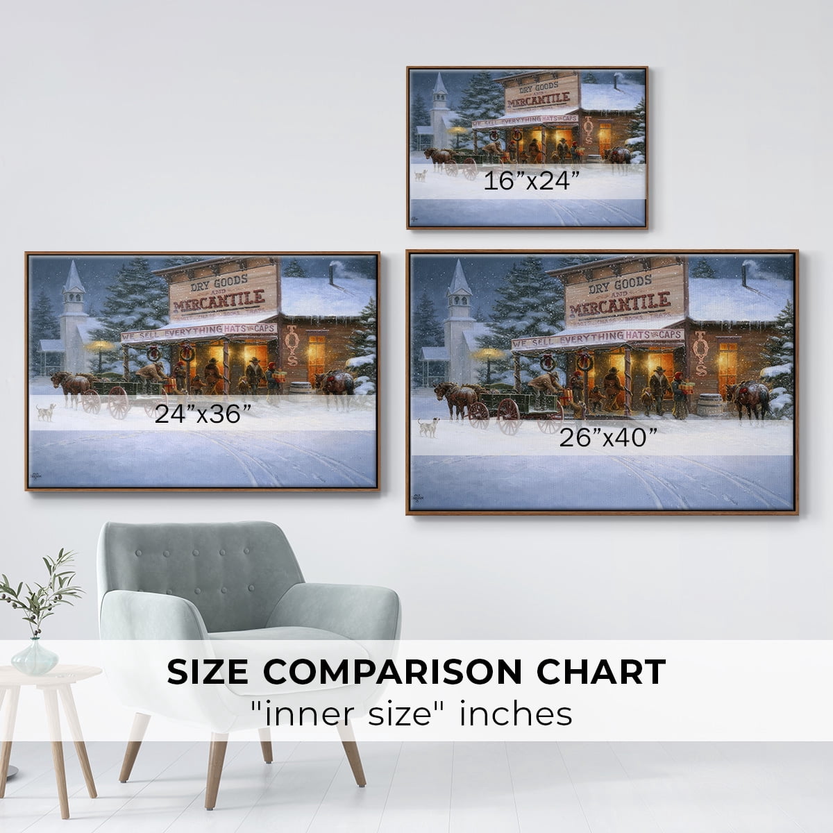 Christmas Wishes - Framed Gallery Wrapped Holiday Canvas - 25 x 37 - Rosewood Frame
