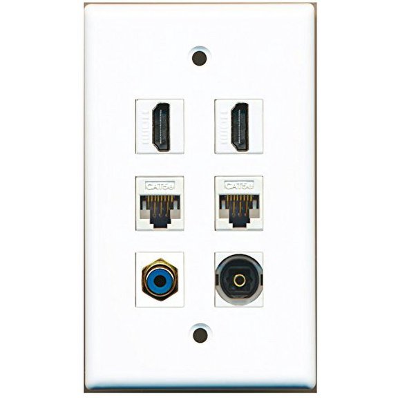 RiteAV - 2 HDMI 1 Port RCA Blue 1 Port Toslink 2 Port Cat5e Ethernet White Wall Plate