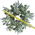 thumbnail image 4 of Corona de eucalipto verde artificial, corona de vegetación de 15 pulgadas con racimos de flores blancas, mini corona de primavera/verano para decoración de ventanas, paredes y puertas de entrada, 4 of 4