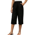 thumbnail image 2 of Yteetum Capris for Women with Pockets Summer Elastic Waist Button Lounge Capri Pants Womens Casual Solid Loose Fits Lightweight Comfy Cropped Pants, 2 of 9
