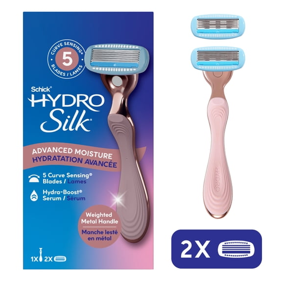 Hydro Silk Rose Gold Metal Handle Women's Razor and 2 Refills