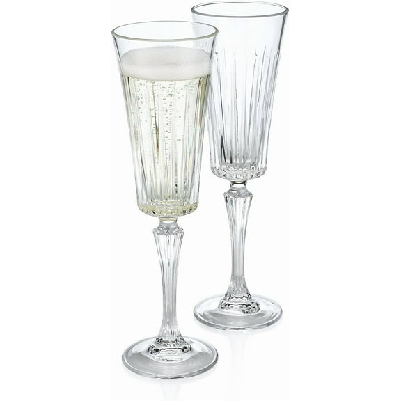 Italian Wedding Crystal Champagne Toasting Flute 2-Piece Set for the Bride and Groom, Crafted in Tuscany (Gift Box Collection)