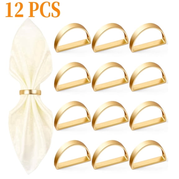 Sasio 12 Pcs Gold Napkin Rings Semicircle Metal Napkin Holder Buckles,Fall Thanksgiving Christmas Napkin Rings,Napkins Rings for Dinner Table Decor