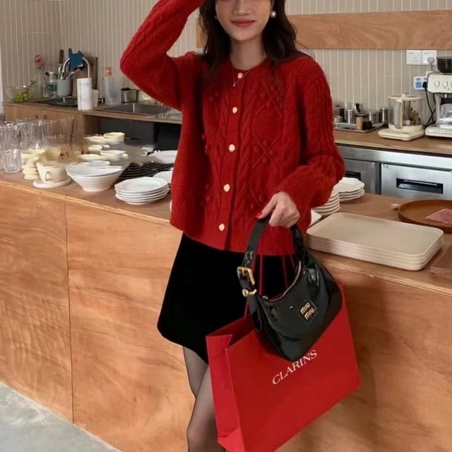 Suéter tipo cárdigan con bola tridimensional de estilo coreano para mujer, chaqueta tipo cárdigan de punto dulce y suave de nuevo estilo para otoño e invierno