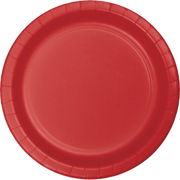 Party Central Disposable Round Luncheon Party Paper Plates - 7" - Classic Red - Club Pack of 96