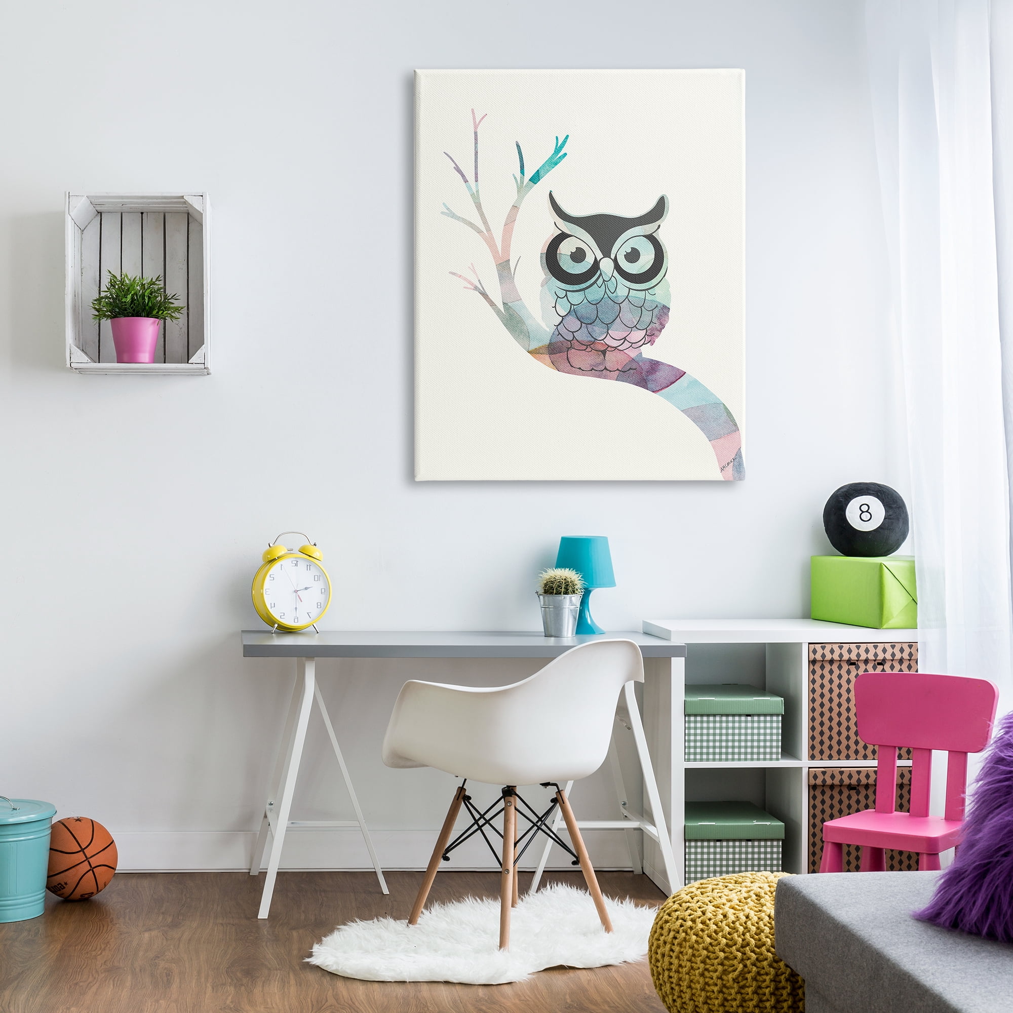 Stupell Indtries Big Eye Owl Perched Minimal Abstract Tree Branch,36 x 48,Design by Ann Marie Coolick