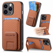 Carbon Fiber Texture Wallet Case for iPhone 16 Pro Phone Case with Card Holder and Kickstand, Magnetic for iPhone 16 Pro Car Mount Military Grade Shockproof Protection Cover, Brown