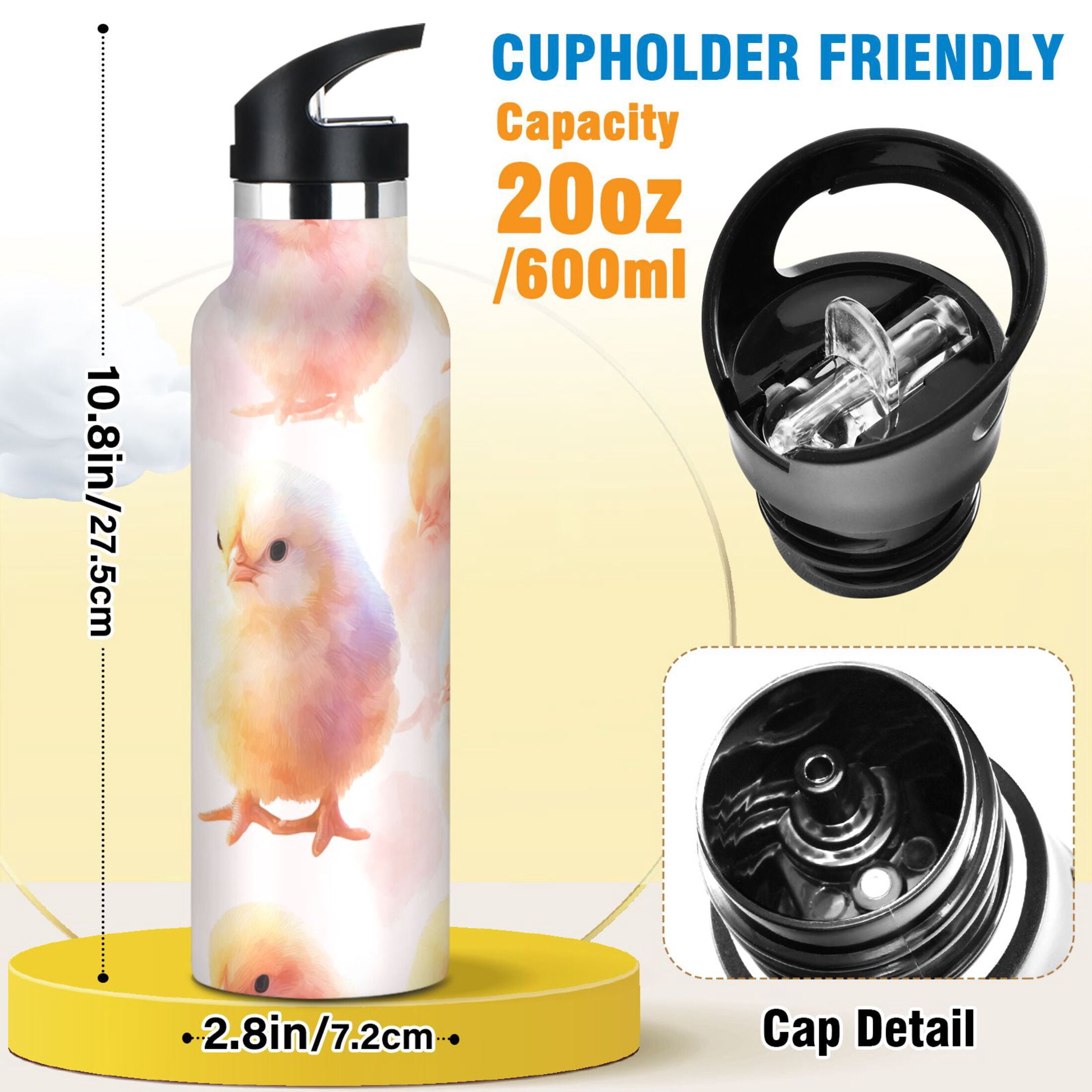 Kids Insulated Stainless Steel Sports Water Bottle 600ml (20oz) Cute Baby Chicks