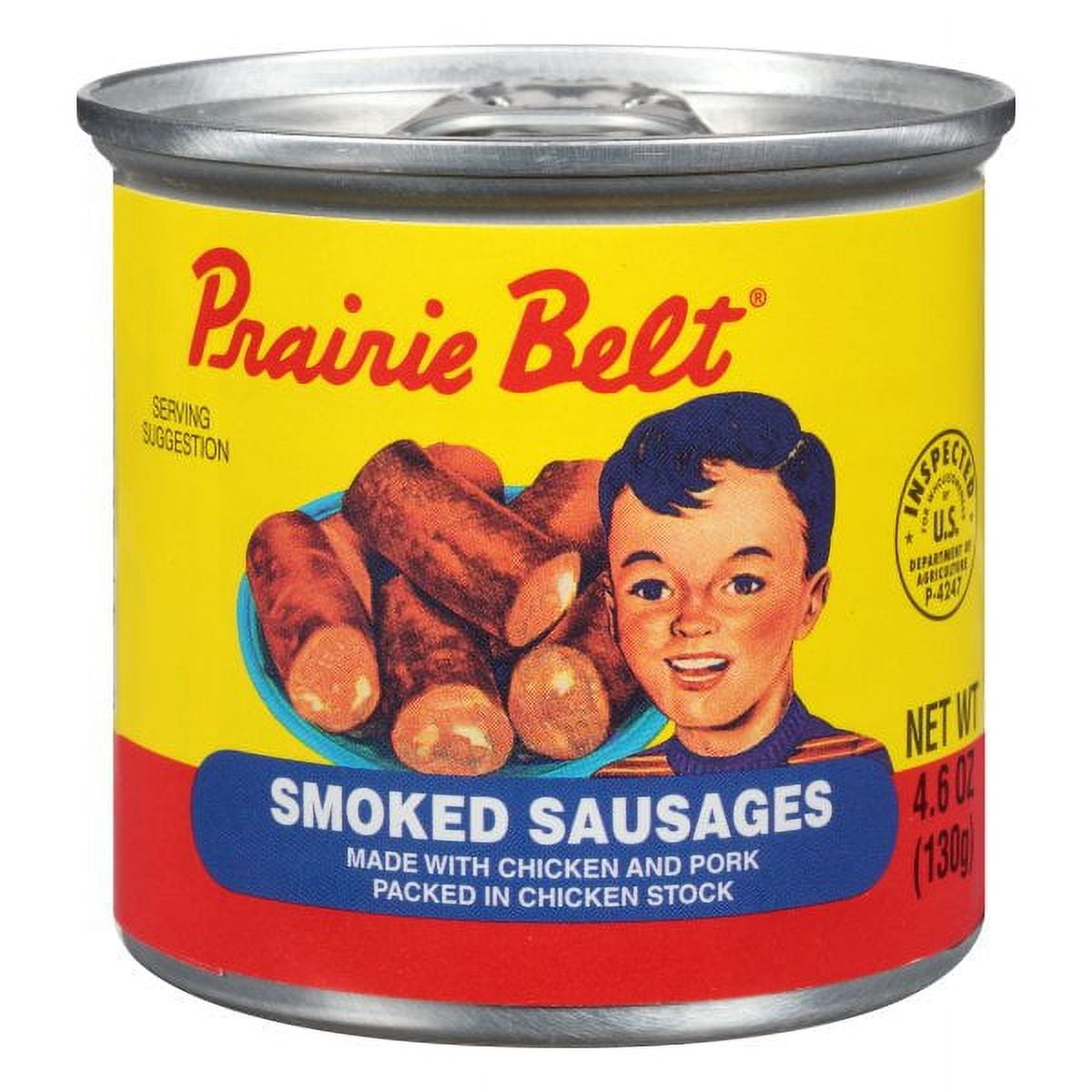 (4 pack) Prairie Belt® Smoked Sausage, Canned Meat, High Protein, Shelf Stable Pull-Top Can, 4.6 oz