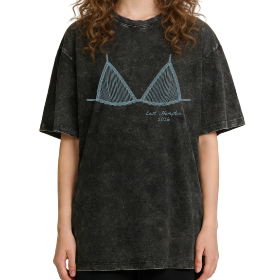 Women's Vintage Bikini Print East Hampton 2026 Graphic Comfortable Washed T Shirt Casual Black S-2XL Plus Size