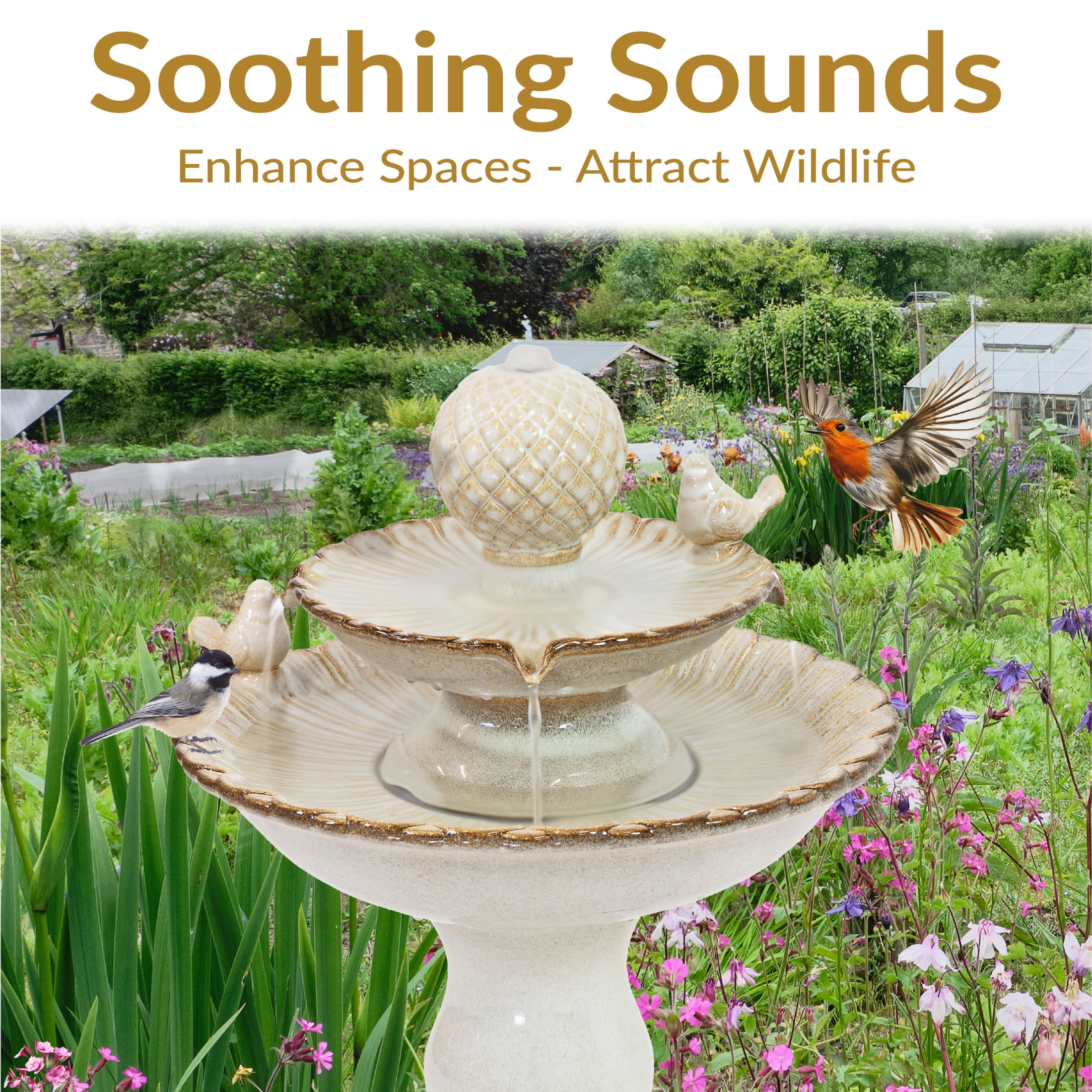 Sunnydaze White Resting Birds Contemporary Ceramic 2-Tiered Outdoor Water Fountain