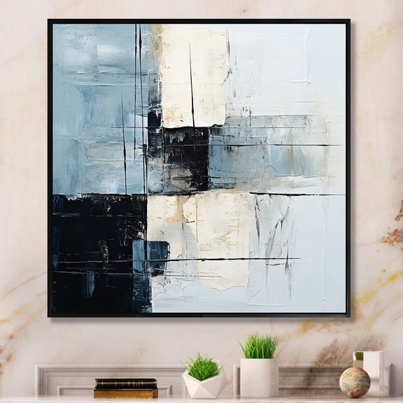 Designart "Scandinavian Modernity Art In Black And Beige I" Abstract Painting Floater Framed Wall Decor