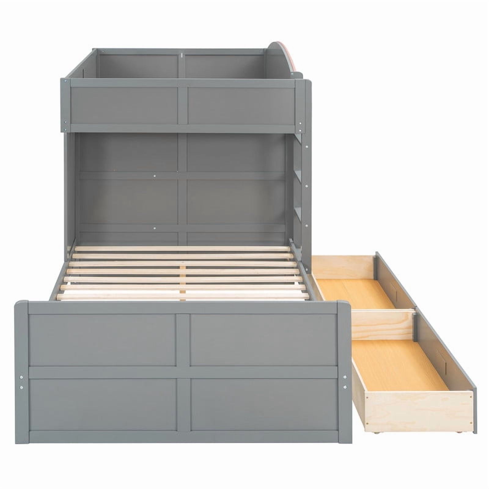 Full-Over-Full Size Offset Bunk Bed with Wardrobe & Built-in Hanging Rod, Storage Kids Bed Frame with 2 Drawers & Guardrail