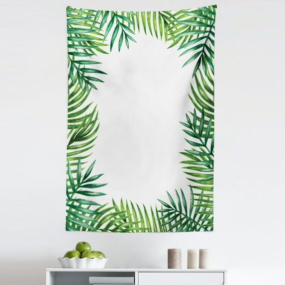 Green Leaf Tapestry, Frame with Fresh Leaves Botanical Natural Art Environment Forest, Fabric Wall Hanging Decor for Bedroom Living Room Dorm, 5 Sizes, Jade Green Lime Green, by Ambesonne