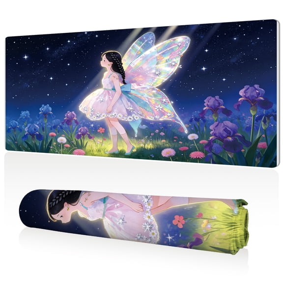 LIVEKEY Mouse Pad 80x40cm Extra Large Non Slip Stitched Durable Easy Clean Fairy with Wings Flowers Starry Sky for Gaming Office