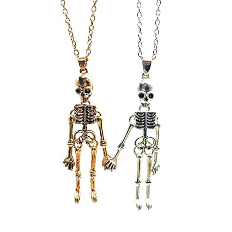 Retro Skeleton Ghost Magnetic Necklaces Halloween Necklace For Best Friend  Couples Hold Hands Skull Necklaces