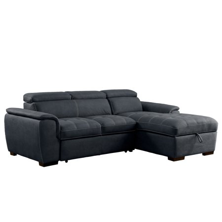 Furniture of America Ello Gray Faux Leather Sleeper Sectional