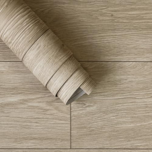 Peel and Stick Vinyl Flooring Roll Wood Grain Waterproof Self Adhesive Vinyl Sheet Flooring 24"x354" Thick Floor Stickers for Kitchen Bedroom Bathroom Office Vinyl Plank Flooring Light Brown