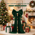 thumbnail image 3 of Large Green Christmas Bow, 62.99 Inch Velvet Tree Topper with Long Ribbon Tails, Christmas Bows For Tree Door Staircase Mantel Decor, 3 of 12