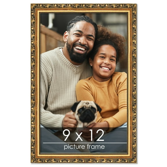 9x12 Gold with Black Wood Picture Frame - UV Acrylic, Foam Board Backing, Hanging Hardware
