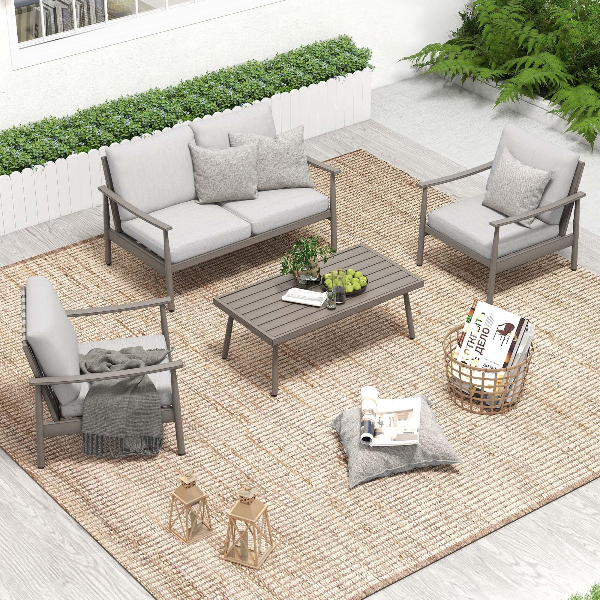 Patio Furniture Aluminum Loveseat Outdoor 2 Seats Sofa Couch with Cushion and Rope Backrest